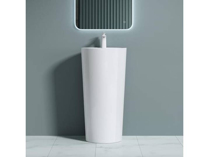 doporro Lavabo Colonne Vasque sur Pied Lave Mains Rond Blanc 45x45x90cm Solid Surface\, pour Salle de Bain\, Colossum35 Solid Surface\, pour Salle de Bain\, Colossum35