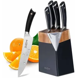 BEM Master Chef 6-tlg. Messerset Küchenmesser Set mit Messerblock inkl. Kochmesser, Gemüsemesser, Brotmesser; Messerblock mit Messer und Schärfer