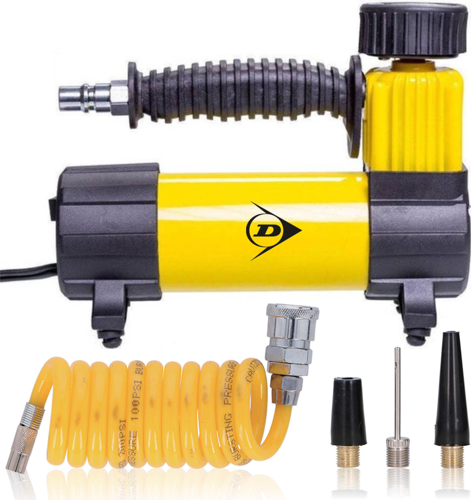 Dunlop Mini Compressor 12V inclusief 3 adapters via sigarettenaansteker