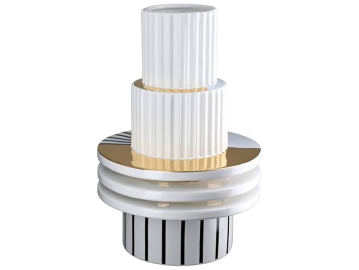 GILDE Livello Vase en céramique\, émaillé\, Blanc\, avec Motif\, étanche\, Hauteur : 33 cm x Ø 23 cm