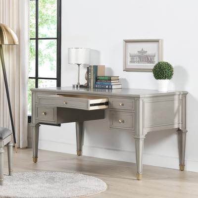"Dauphin 55"" Solid Wood 5-Drawer Gold Accent Executive Desk"
