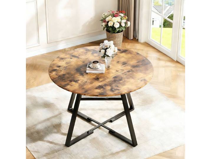 Table Basse Bois -Table Basse Salon avec Rangement - Structure Métal Robuste -Table Basse Ronde 120x43.4x75cm - Marron