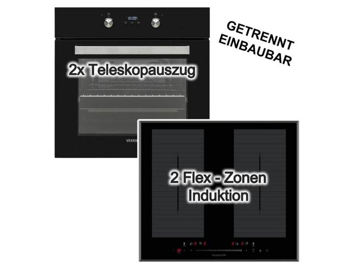 VESTEL Backofen-Set Backofen Hot Air Shield Teleskopauszug+ Wolkenstein Induktionskochfeld, mit 2-fach Teilauszug