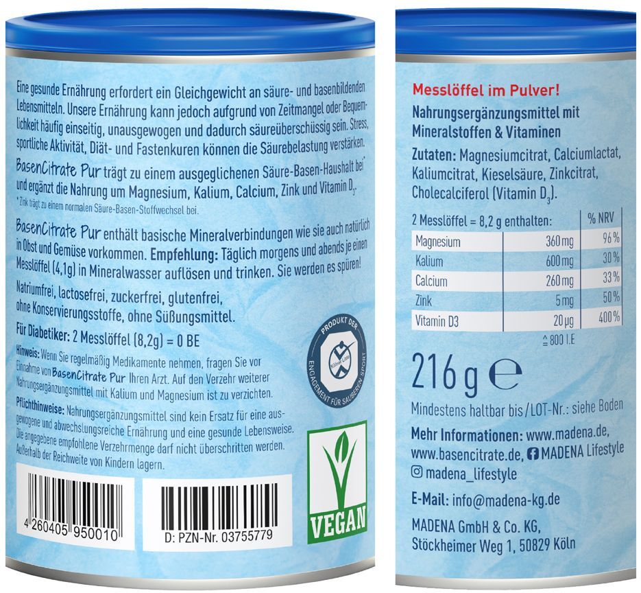 Basen Citrate Pur n.Apotheker Rudolf Keil Pulver 216 g