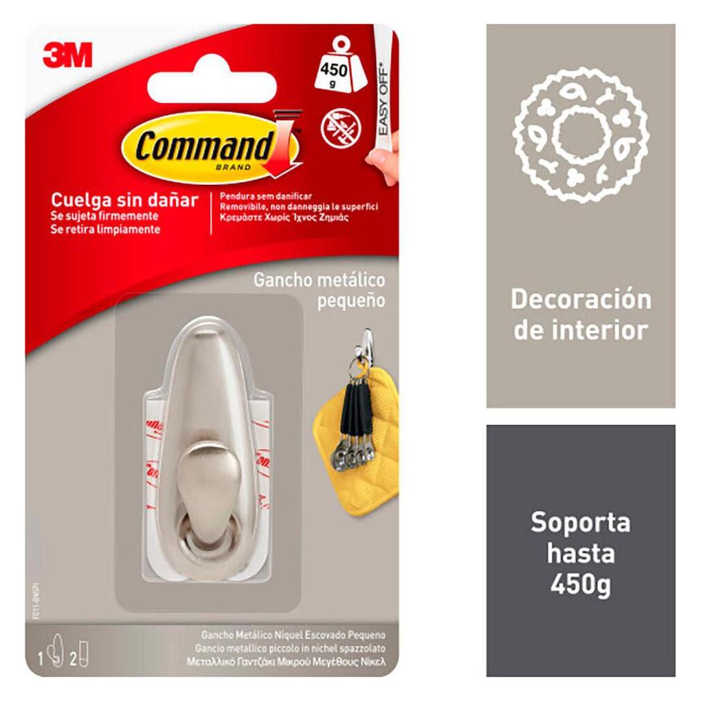 3M Command metal hook, small, polished nickel, 1 unit + 2 strips, max 450 gr (60847673)
