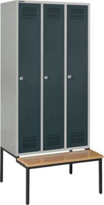 Schäfer Shop Genius Kleiderspind mit Sitzbank, 3 Abteile, Zylinderschloss, hellsilber/anthrazit