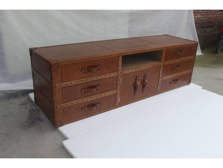 JVmoebel Sideboard Retro Leder Kommode im Vintage Stil mit Holz und Leder-Elementen, Made in Europa