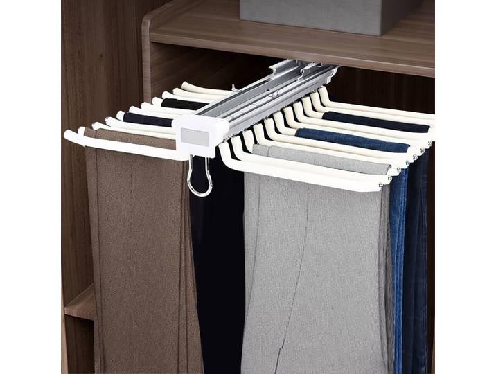 Porte-pantalons double rangée avec 22 barres, mécanisme de glissement silencieux, design peu encombrant, idéal pour l'organisation et le rangement de la garde-robe