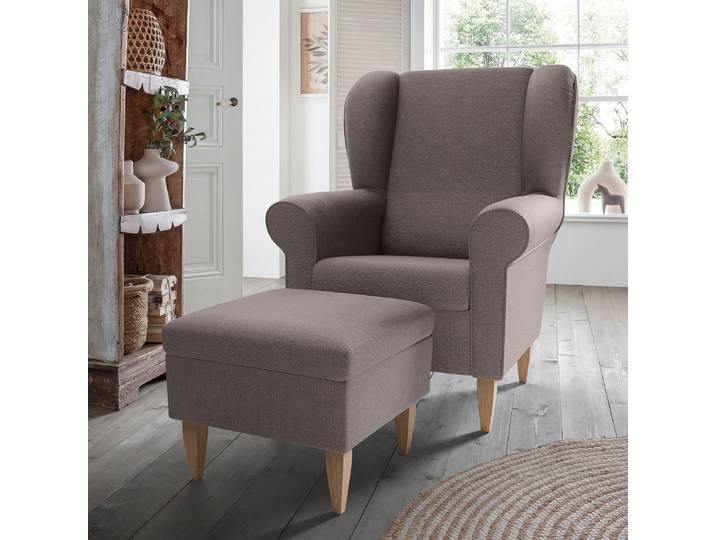 Fauteuil avec pouf optionnel Marron Tissu Fjola Avec repose-pieds