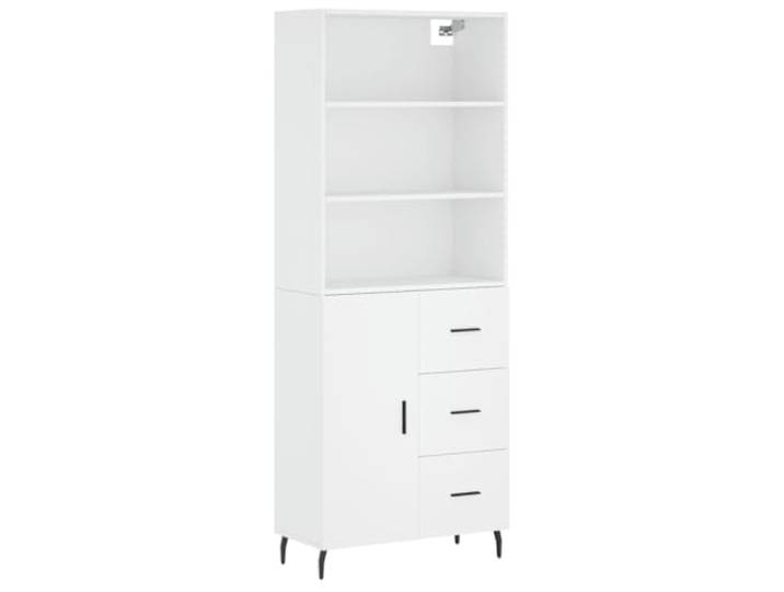 Roanoer Highboard Weiß 69,5x34x180 cm Holzwerkstoff Schrank Mehrzweckschrank fürs Wohnzimmer mit stabilen Eisenbeinen, viel Stauraum hinter der Tür und praktischem Umkippschutz.