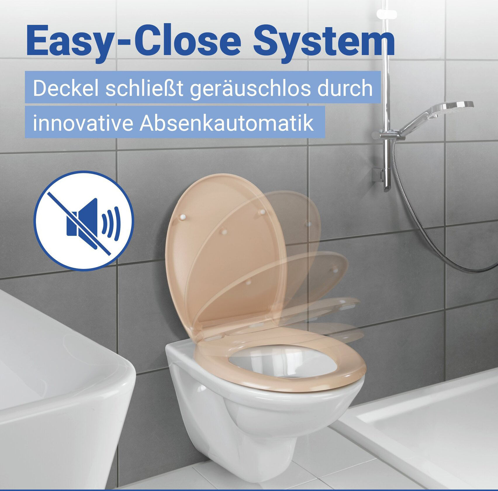 WC-Sitz WENKO "Ottana", beige, B:37,5cm L:44,6cm, Duroplast, WC-Sitze, WC-Sitz, Mit Absenkautomatik