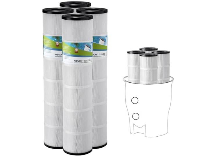 VEVOR Pool Filterkartusche, 4er-Pack, Ersatzfilter 12 m², Wasserfilter, kompatibel mit Pentair CCP520, R173578, PCC130, sicher für Kinder & Haustiere, dreilappig plissiert, leicht zu reinigen