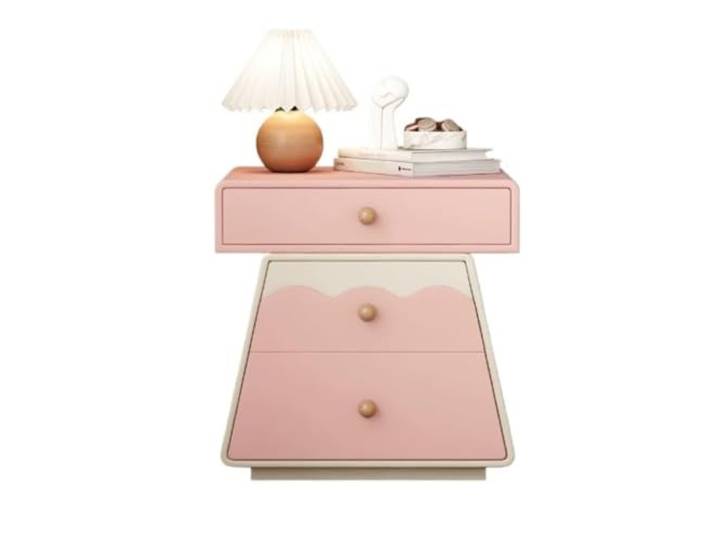 Kx9Lb8d Nachttische Cremefarbener Aufbewahrungsschrank aus Massivholz Einfacher Nachttisch for Zuhause und Schlafzimmer(Pink,Mittel)