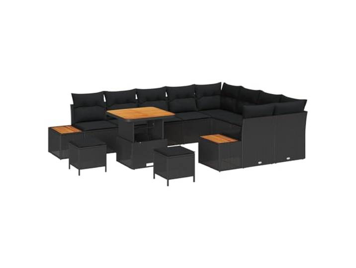 GHVBNMF Gartensofa Set Schwarz 12-Tlg Poly Rattan Lounge mit Stauraum Modulare Outdoor Lounge Garnitur für den Terrassenbereich mit praktischen Fachböden und Kissen mit Reißverschluss.