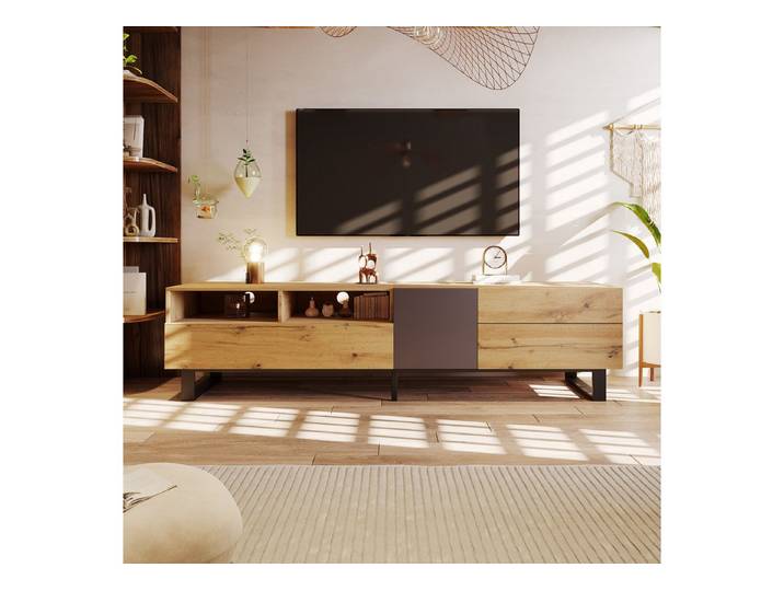 MC Star TV-Schrank Moderner Colorblocking-TV-Schrank TV-Schrank mit Holzmaserung 180cm
