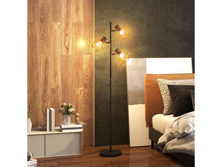 HOMCOM Lampadaire Salon 3 Lumières E27 169cm Noir