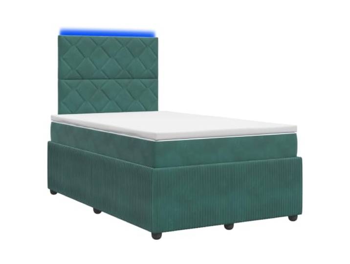 KTHLBRH Boxspringbett mit LED Matratze dunkelgrün 120 x 190 cm Bezug aus Samt, LED-Lichtern, Gasmechanismus, verstellbares Kopfteil 78/88 cm, Stauraum
