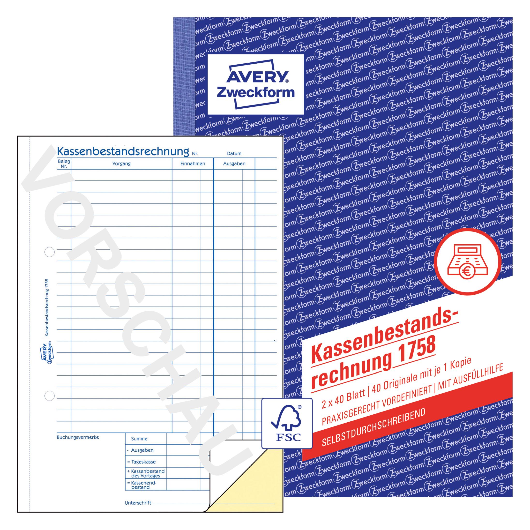 Avery Kassenbestandsrechnung (40x) (1758)