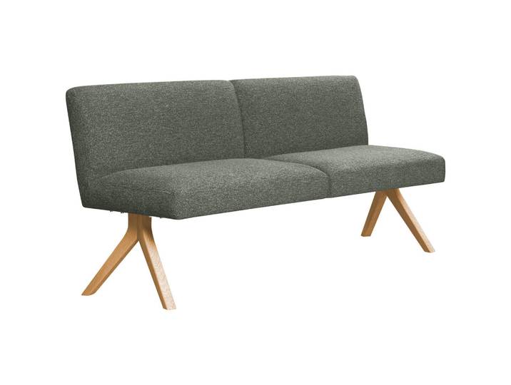 Linea Natura Sitzbank, Graugrün, Holz, Textil, Eiche, vollmassiv, 160x85x69 cm, Esszimmer, Bank, Sitzbänke