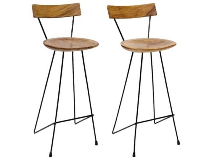 NLQMSU Barhocker, 2 Stück, aus massivem Teakholz, mit Beinen aus Eisen Massives Teakholz, langlebige Eisenbeine, rustikaler Stil, glatte Oberfläche, 2 Stück