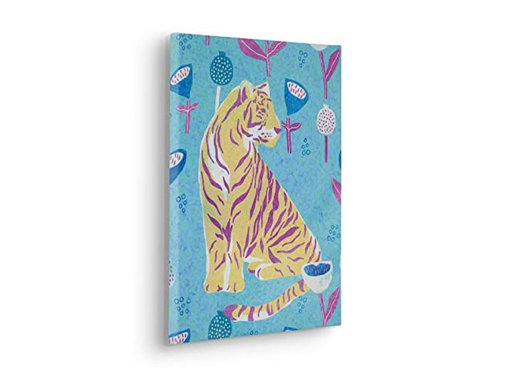 Komar Tableau sur châssis dans un cadre en bois véritable - Tigre végétalien - Dimensions : 30 x 40 cm - Impression d'art - Décoration murale - Design pour salon\, chambre à coucher