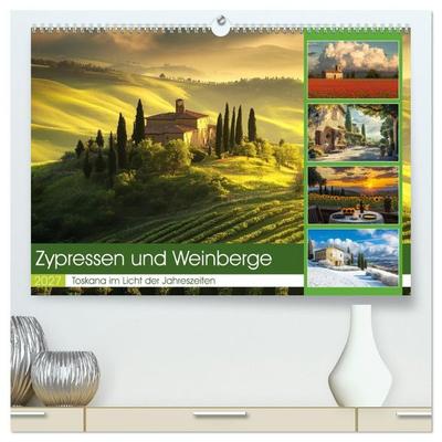 Zypressen und Weinberge (hochwertiger Premium Wandkalender 2027 DIN A2 quer), Kunstdruck in Hochglanz