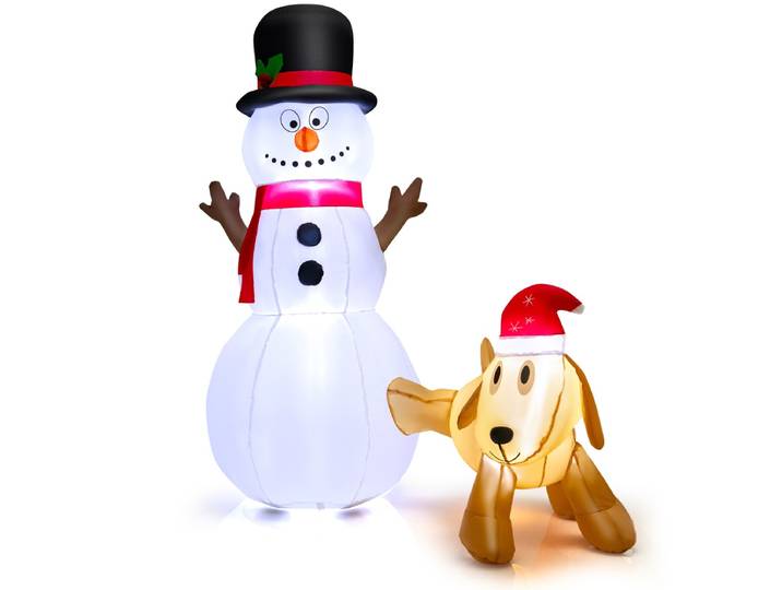 180 cm Opblaasbare Sneeuwman met Schattige Hond Opblaasbare Kerstsneeuwman