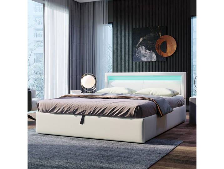 Lit capitonné - N634P237044W - 140x200 cm - Coffre de rangement - LED intégrée