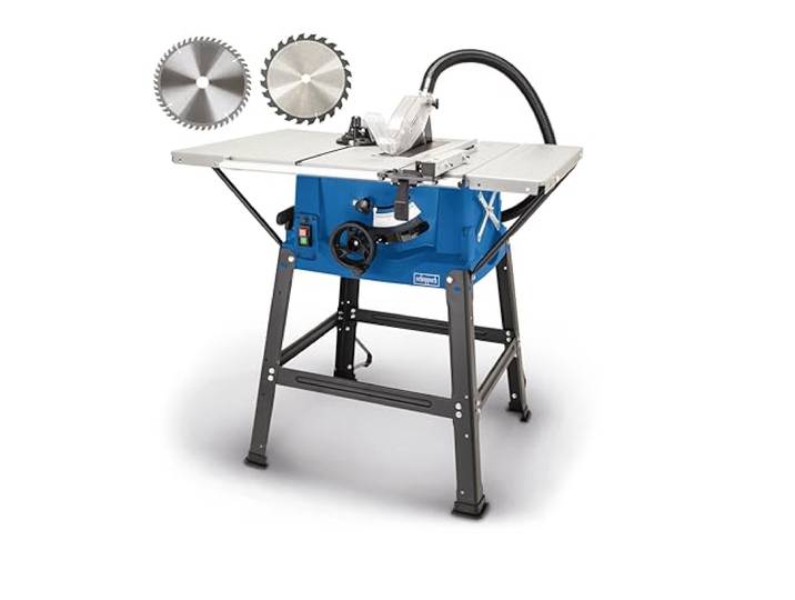 Scheppach Scie circulaire sur table HS100S 2000W Lame Ø 250x30 mm Hauteur de coupe max. 85 mm Dimensions de la table 940x642 mm Lame de rechange supplémentaire