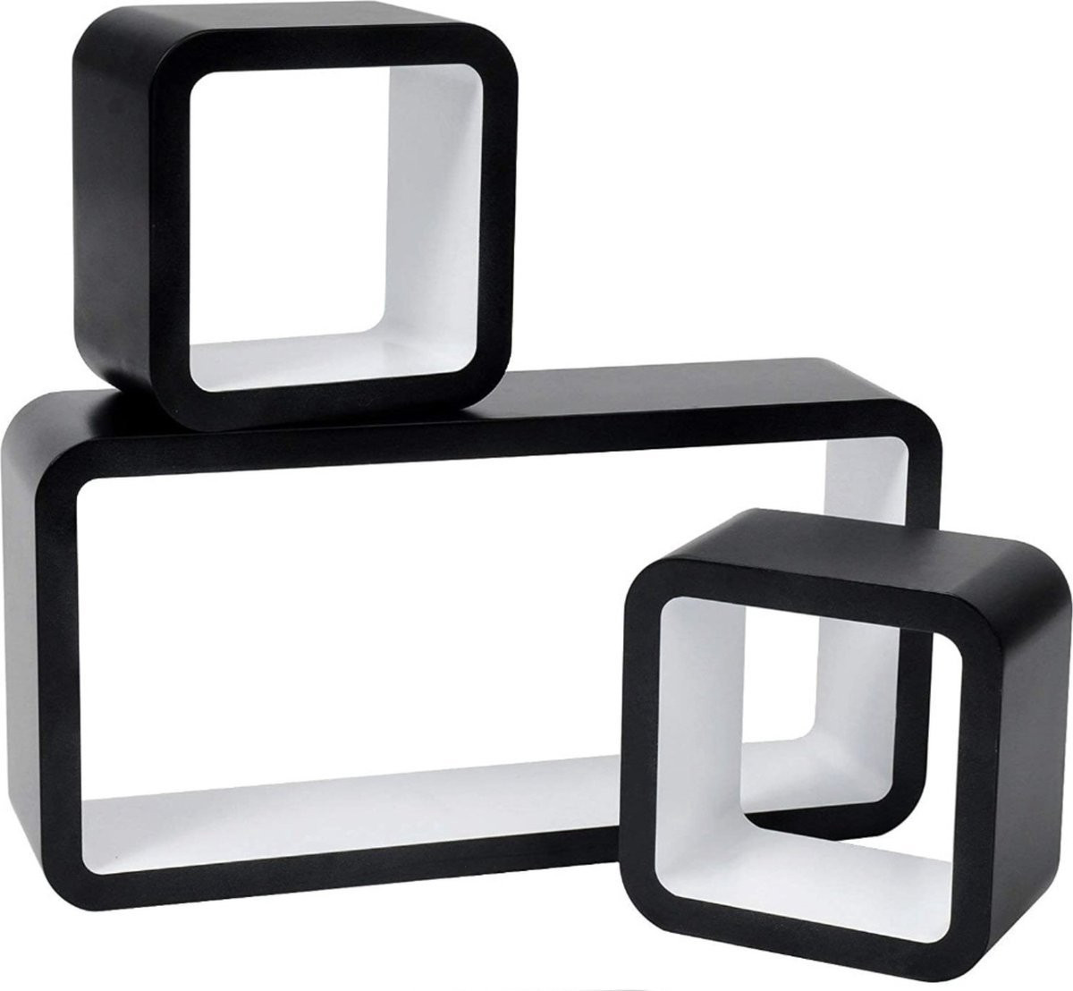 Bolt Edge Wandplank Cube - Set van 3 - Zwart/Wit - Zwevend - MDF