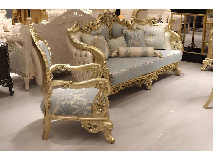 Xlmoebel 3-Sitzer Chesterfield Sofa JV Möbel Polster Klassisch Textil Holz, 3-Sitzer 2 Teile, Made in Europa
