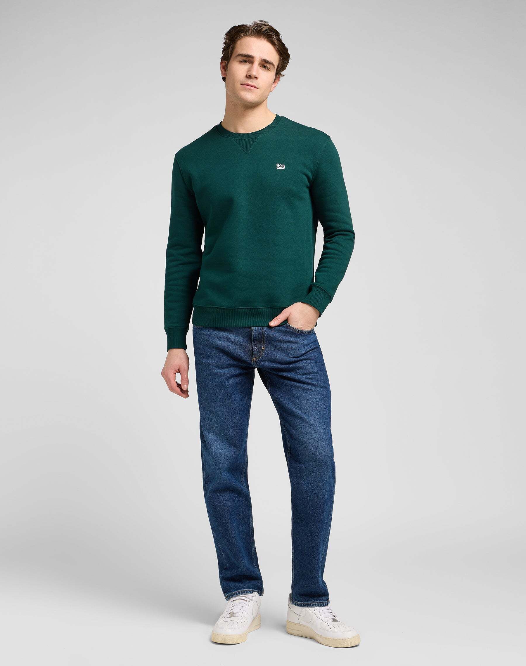 Sweatshirt LEE "Lee Sweatshirt Patch Crew Sws", Herren, Gr. M, grün, Obermaterial: 80% Baumwolle CO. 20% Polyester Pol. recyc.., Sweatshirts Sweatshirt grün M