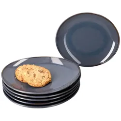 Mäser 6x Natural Kuchenteller oval Steingut 6 Personen Frühstücks-Teller blau