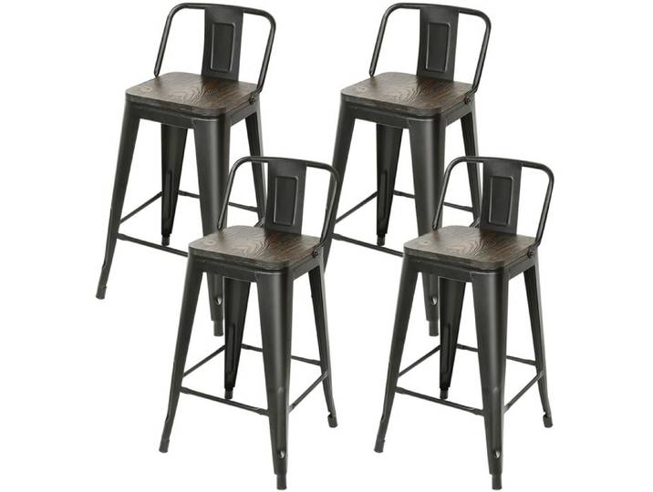 MIPAN 4PCS Chaise de salle à manger - Tabouret de bar haut industriel - Pour la cuisine le bistrot le restaurant