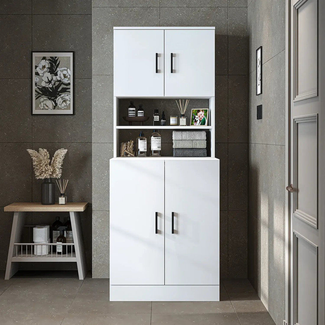 Isabelline Atria Washing Machine Cabinet with Double Doors, White 180cm H X 70cm W X 69cm D
