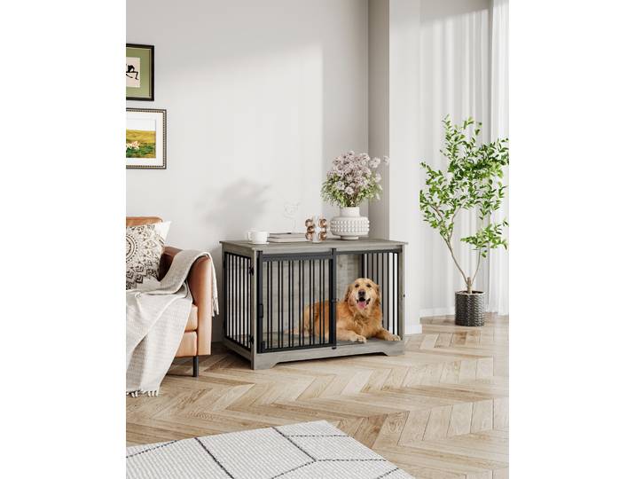 Meuble pour chien, boîte pour chien de 100 cm pour la maison, portes coulissantes, boîte pour chien moderne en bois pour chiens de petite/moyenne/grande taille