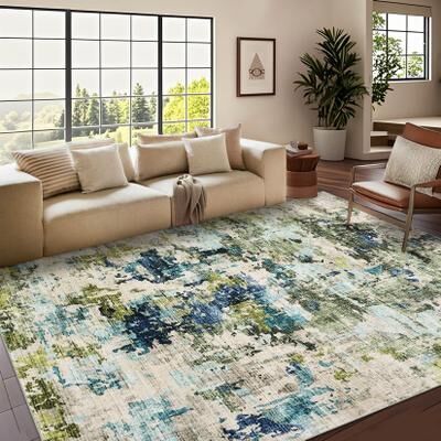 Garvee Colorful Abstract Contemporary Foldable Washable Area Rug