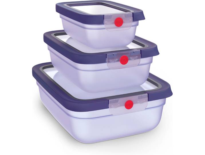 Frischhaltedose EMSA oneClick , weiß (violett), B:20,19cm H:8,5cm L:25,97cm, Polyprophylen (PP), Lebensmittelaufbewahrungsbehälter, Frischhaltedose, verschlossen mit nur 1 x Klick, 100% dicht, made in Germany