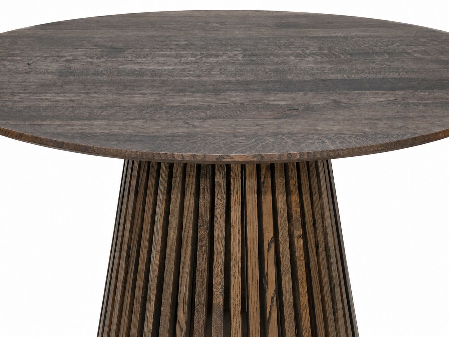 Esstisch GOODPRODUCT "»LOVRAN« Speisetisch, Küchentisch, Wohntisch, Esszimmertisch", smoke, smoke, smoke, B:120cm H:75cm T:120cm, Tische, Esstisch, Runder Tisch (110&120) aus Wildeiche Natur/Smoke mit Konus-Lamellenfuss smoke, smoke, smoke B/H/T: 120cm x 