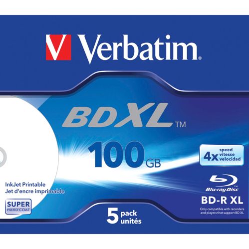 1x5 Verbatim BD-R Blu-Ray 100GB 4x Speed wide printable JC