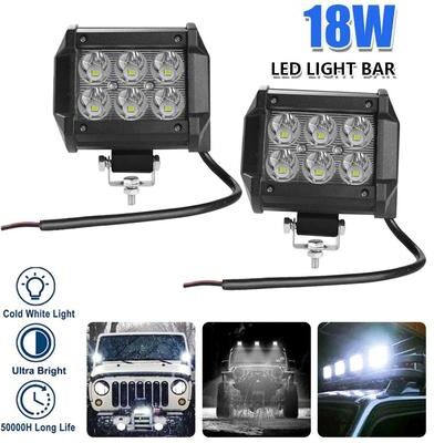 Uplifted Finds 18W High Intensity LED Work Light   4 Inch Waterproof Spot & Flood Beam For Motorcycles, Off Road, & Marine 4 Pcs