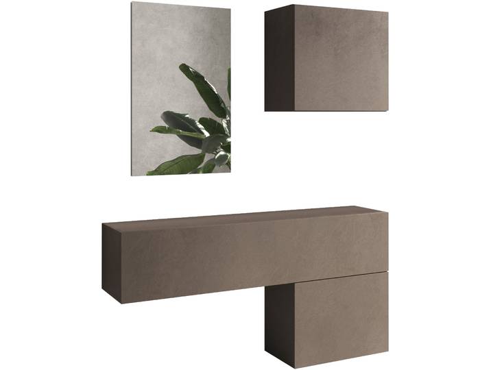 Garderoben-Set HOME AFFAIRE Infinity, 4tlg. Breite 138 cm, Höhe variabel, moderne Garderobe , braun (bronzo), B:138cm H:190cm T:30cm, Kastenmöbel-Sets, Garderoben-Set, (Hängeschrank, Hängewürfel, Würfel-Element, Spiegel) ideal Diele, Flur