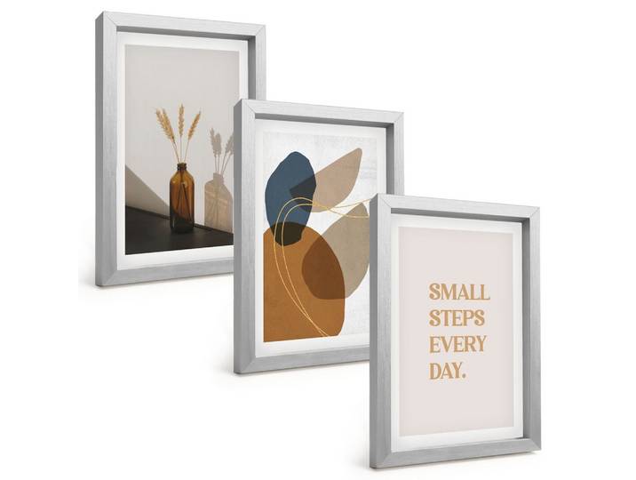 BILDER SET 3er Set - 20x30 cm Silberner Rahmen - Set abstrakter Formen