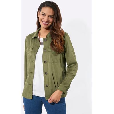 Lederimitat-Blazer CASUAL LOOKS "Lederimitat-Blazer", Damen, Gr. 42, grün (schilf), 90% Polyester, 10% Elasthan, Blazer