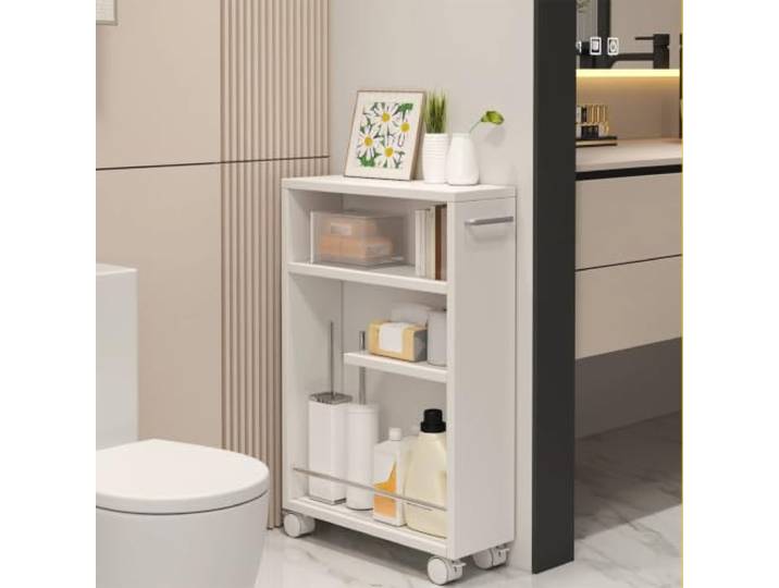 Schmaler Rollwagen Für Badezimmer, Küchenregal & Nischenwagen Weiß Platzsparendes Design, Leise Lenkrollen, Vielseitige Nutzung(WhiteA,D15cm/5.9in)