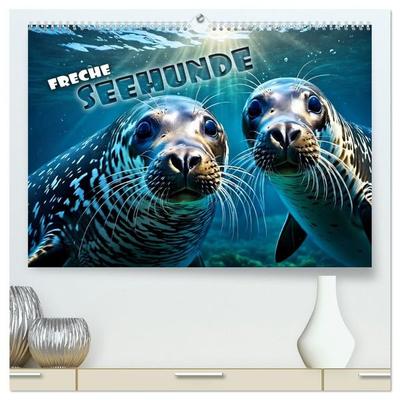 Freche Seehunde (hochwertiger Premium Wandkalender 2027 DIN A2 quer), Kunstdruck in Hochglanz