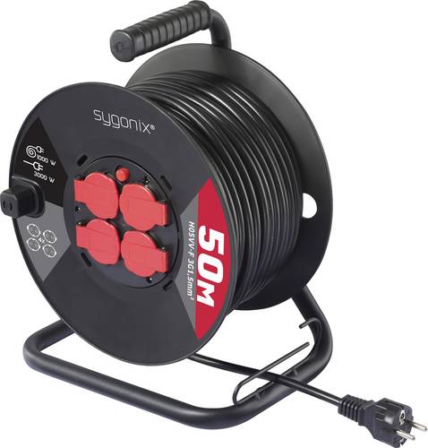 Sygonix SY-7486192 Kabeltrommel 50m Schwarz Schutzkontakt-Stecker