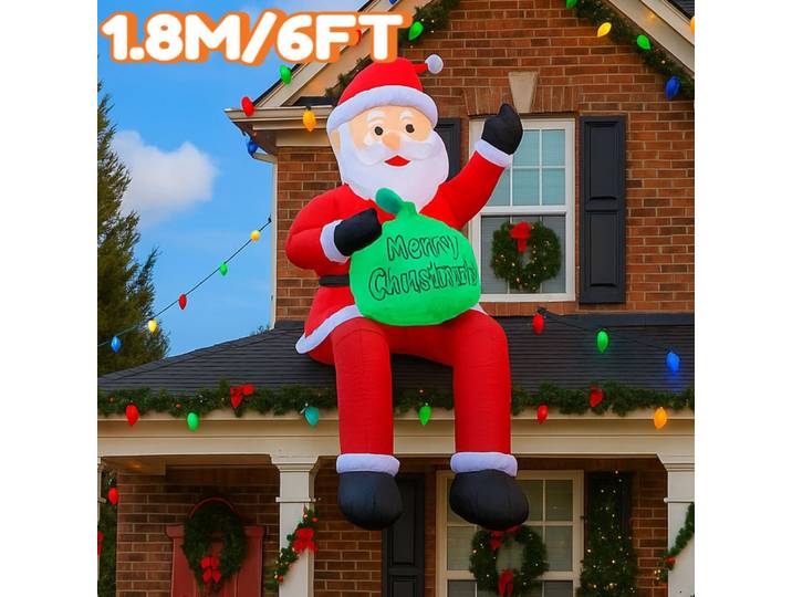 Jouet gonflable de décorations de noël de 1.8M/6 pieds, père noël tenant un cadeau, ornements de cour de maison avec décor LED, jouet de fête de noël