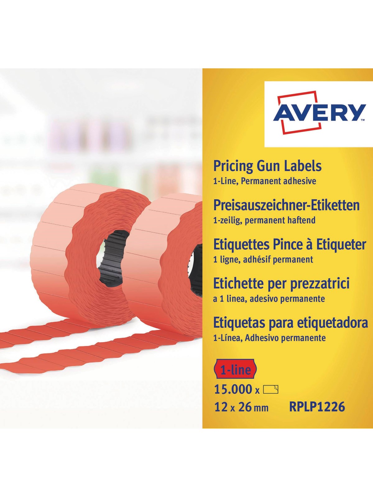 Avery Label on roll for 1 line up to 8 digits permanent red
