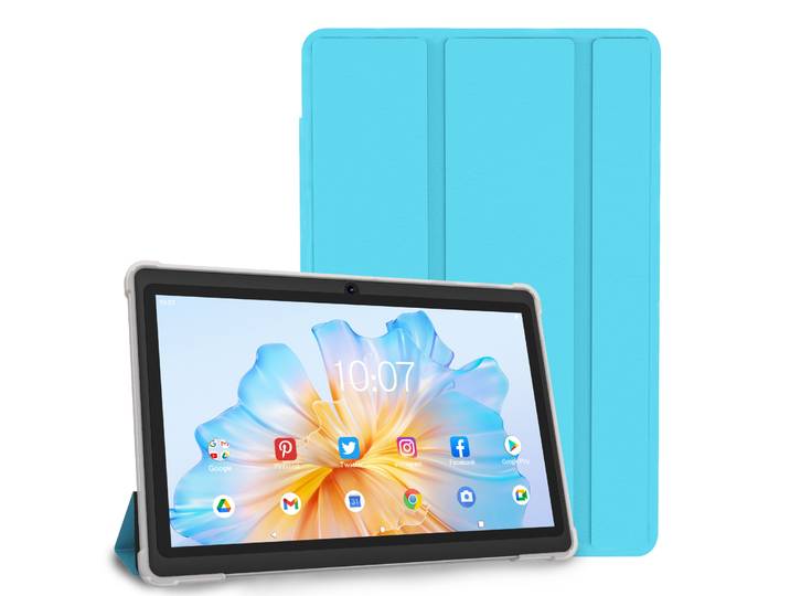 Pritom Tablette PC 7 pouces, Android 13 Quad Core, 4 Go (2 + 2 Go virtuel) RAM 32 Go ROM, WiFi, double caméra, USB C, avec étui en cuir